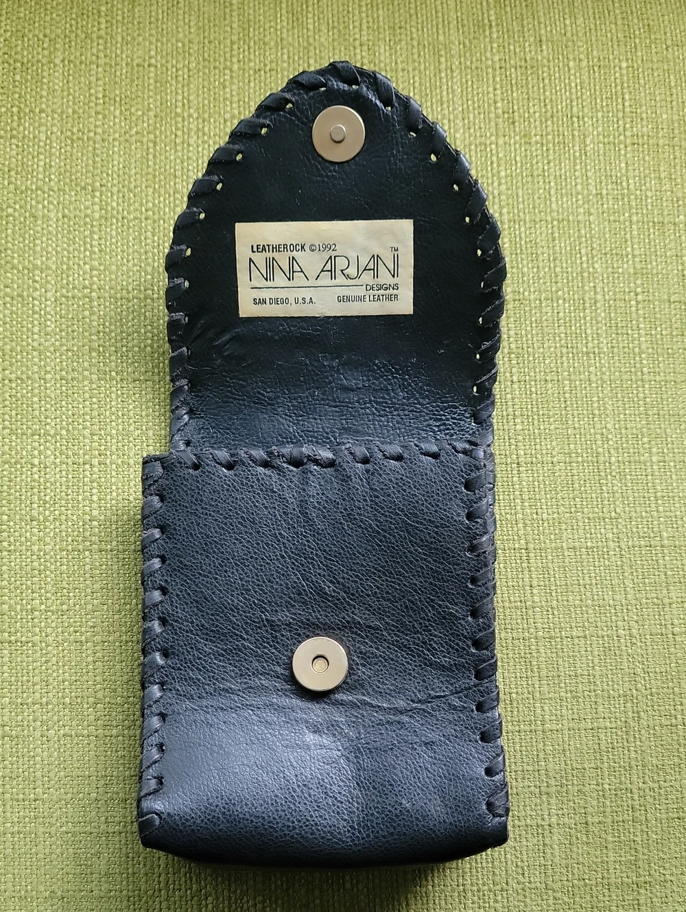 Leatherock Black Leather Studded Belt Pouch with Gold Medallion